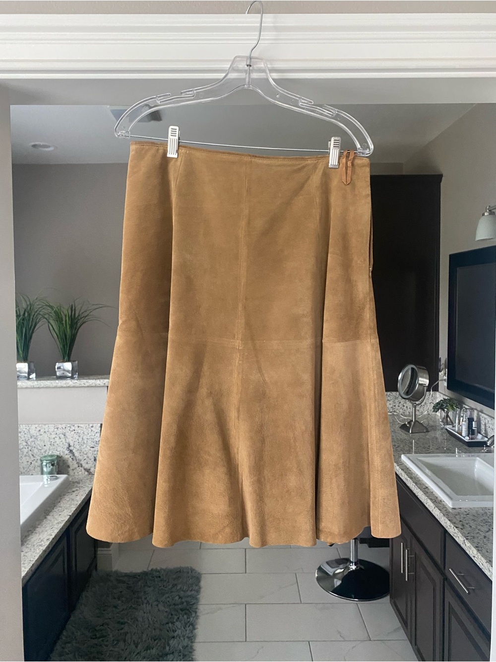 Eddie Bauer Camel Suede A-Line Midi Skirt